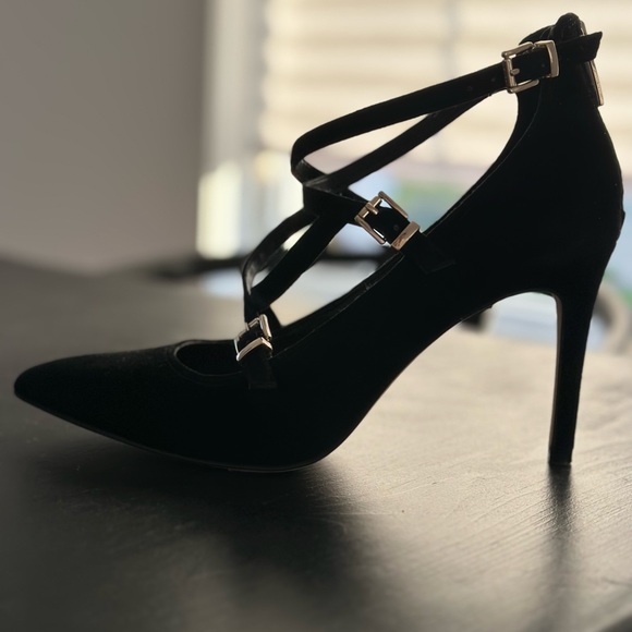 Vince Camuto Neddy Black Strappy Suede Stiletto Heels - Picture 3 of 5